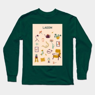 Print with Lagom lettering and cozy home stuff Long Sleeve T-Shirt